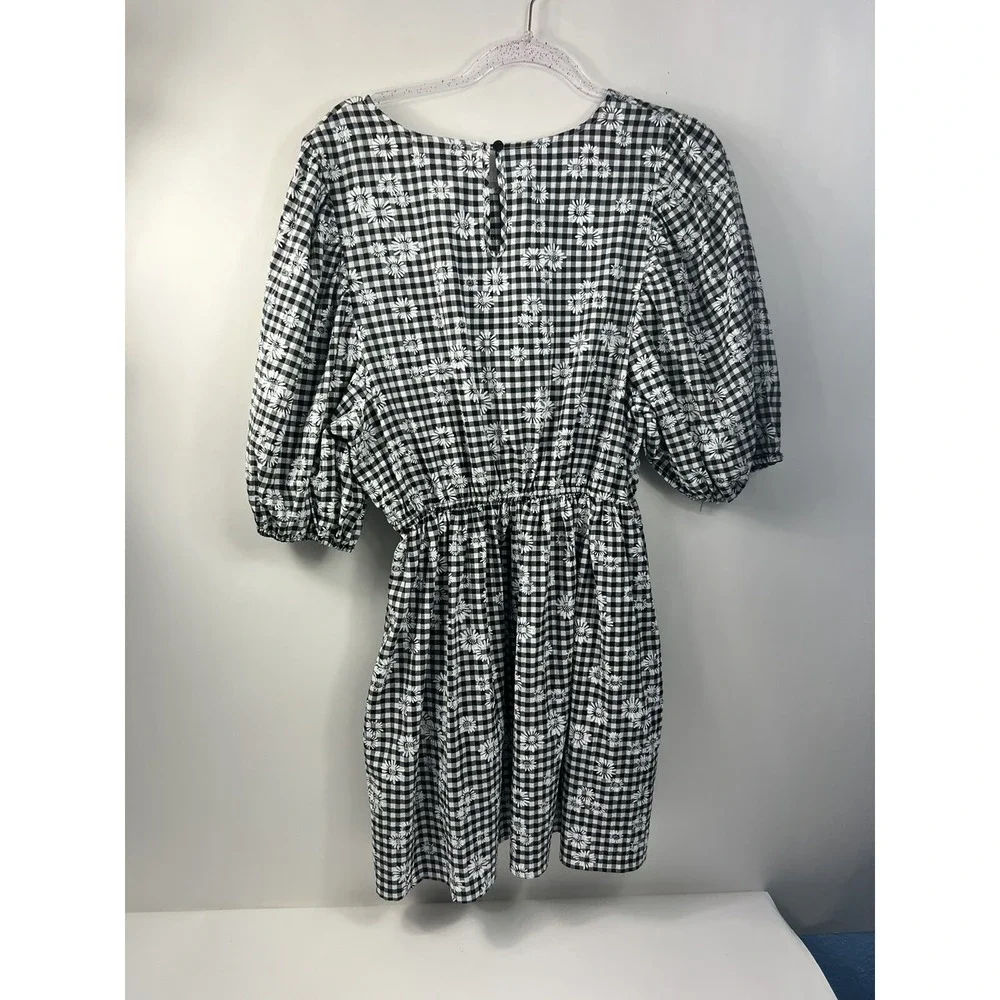 Self Contrast Black And White Floral Checkered Mini Dress Women's Size L NWT - Picture 6 of 9